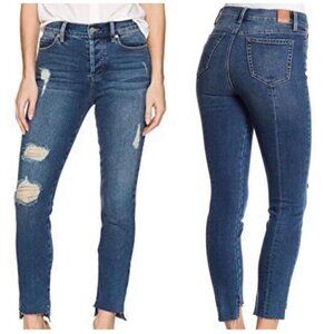 Level 99 Women's Skylar Distressed Button Fly Raw Step Hem High Rise Jeans Sz 30